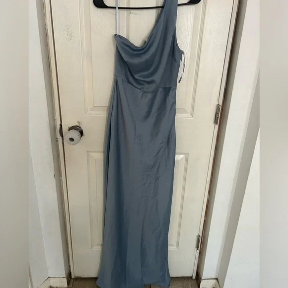 BHLDN Dylan one shoulder satin side slit gown NWT - Picture 8 of 16